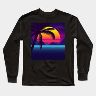 Classic Palm Tree Sunset Synthwave Long Sleeve T-Shirt